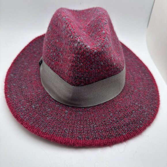 WOMENS SUMMIT HILL RED/GRAY WINTER FEDORA STYLE HAT OSFM VGC  BRCL - Picture 2 of 5